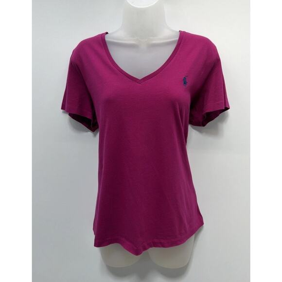 Ralph Lauren Women Purple Short Sleeve V Neck T-Shirt XL - Picture 1 of 6